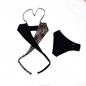 ست شورت و سوتین فانتزی Delwin کد 011 گره ای مشکی و پلنگی و پشت گردنی