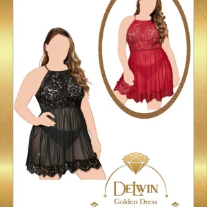 لباس لباس خواب سایز بزرگ Delwin کد 013 کوتاه و توری مناسب برای خاتم های تپل