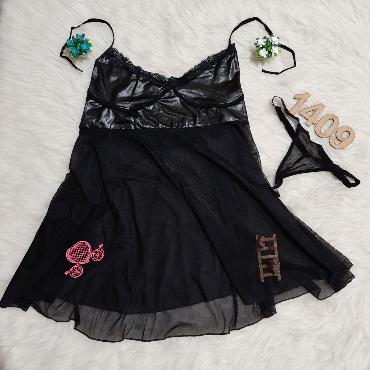 1409 1 لباس خواب سایز بزرگ تور و چرم Gap کد 1409