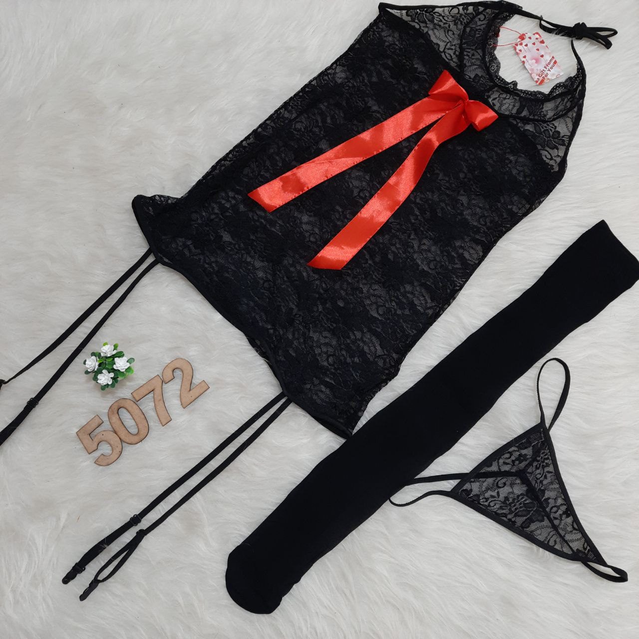 5072 1 لباس خواب گیپور بند جورابدار سایز بزرگ 4U کد 5072