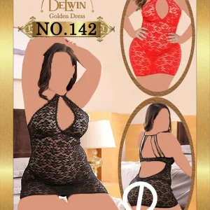 لباس خواب توری کوتاه فانتزی سایز بزرگ در دو رنگ قرمز و مشکی کد 142 - لباس خواب سایز بزرگ پشتبندی Delwin کد 142