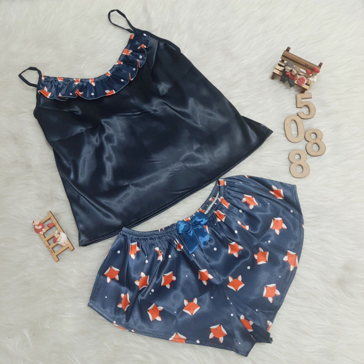 5088 1 ست تاپ و شورت ساتن طرح روباه Ladylala کد 5088