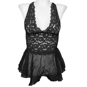 لباس خواب تور و دانتل پشت ضربدری کد 179 (مشکی)