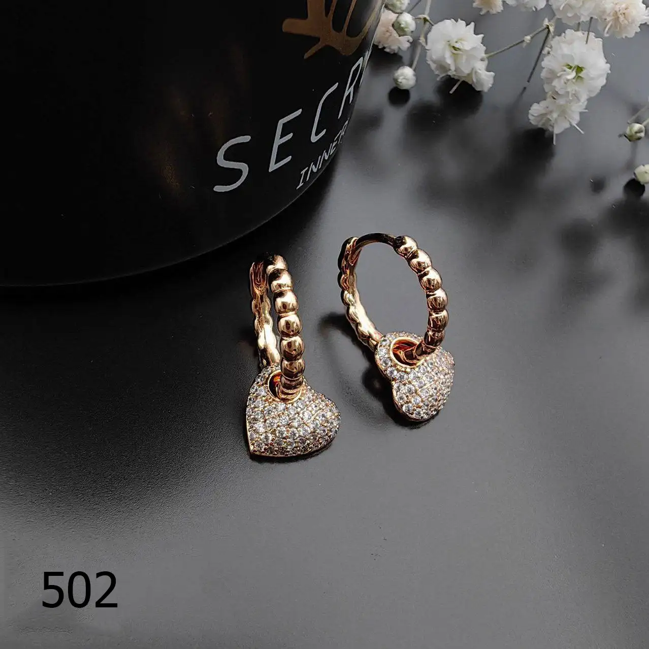 502 گوشواره حلقهای کوچک با آویز قلب نگیندار XUPING کد 502