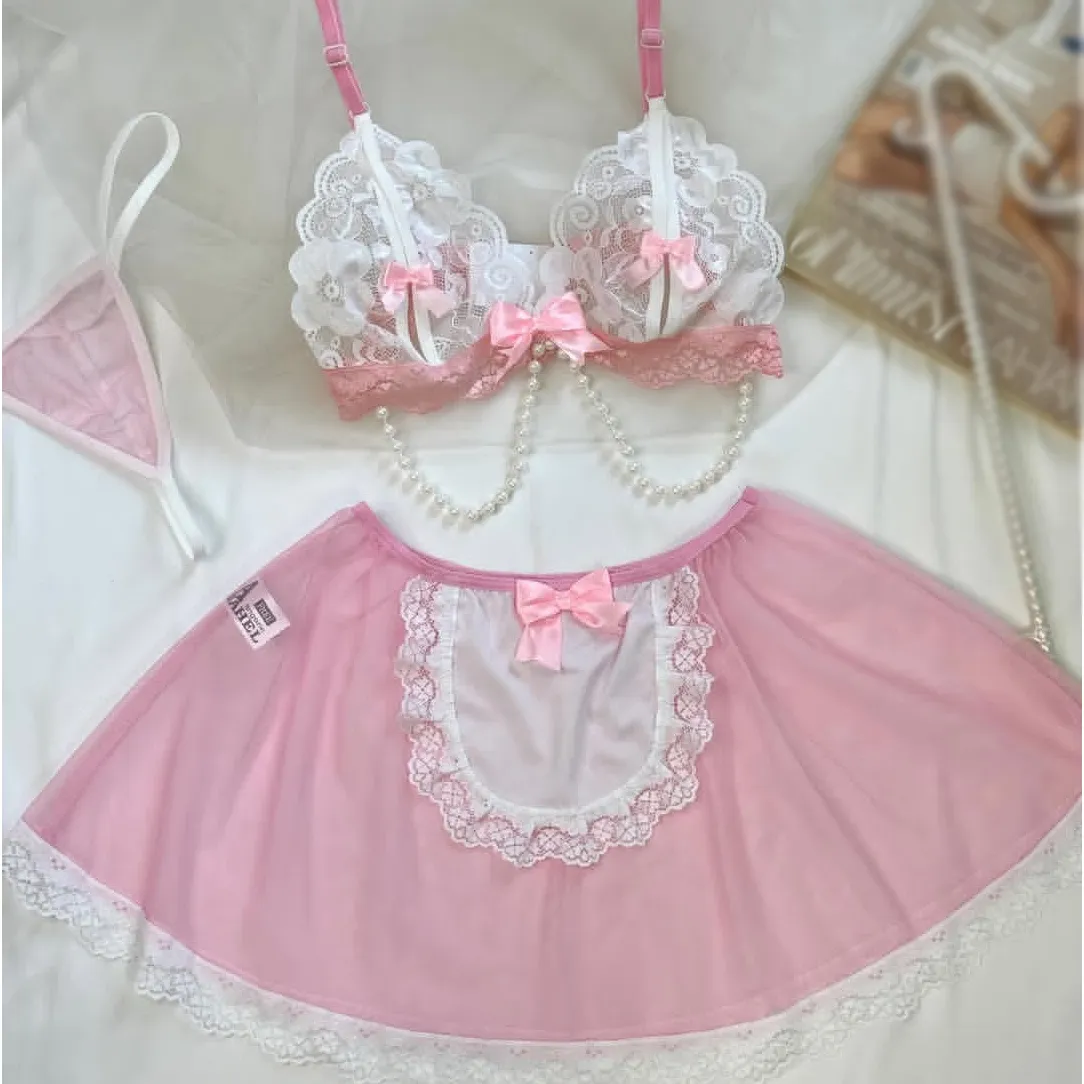 7004 (1) لباس خواب یا کاستوم خدمتکاری سه تکه Anahel کد 7004