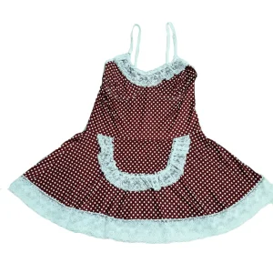 لباس خواب یا کاستوم خدمتکاری فنردار Gap کد 2117 - لباس خواب فنردار زنانه Gap کد 2117 با طراحی کلاسیک، رنگ زرشکی با خال سفید و جزئیات دانتل سفید