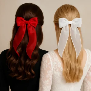 گل سر پاپیونی بلند براق با تور موج‌دار کد 45763