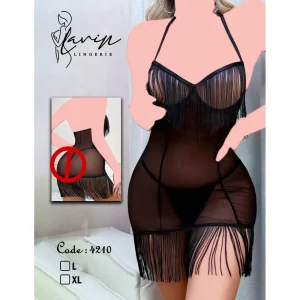 لباس خواب دامنی سینه باز ریسه ای Lavin کد 4210 در دو رنگ مشکی و سفید