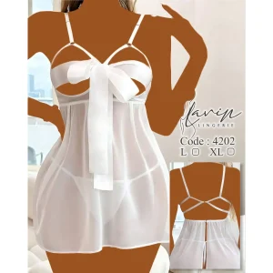لباس خواب دامنی سینه باز  و پشت باز Lavin کد 4202 در دو رنگ سفید و مشکی جذاب و شیک