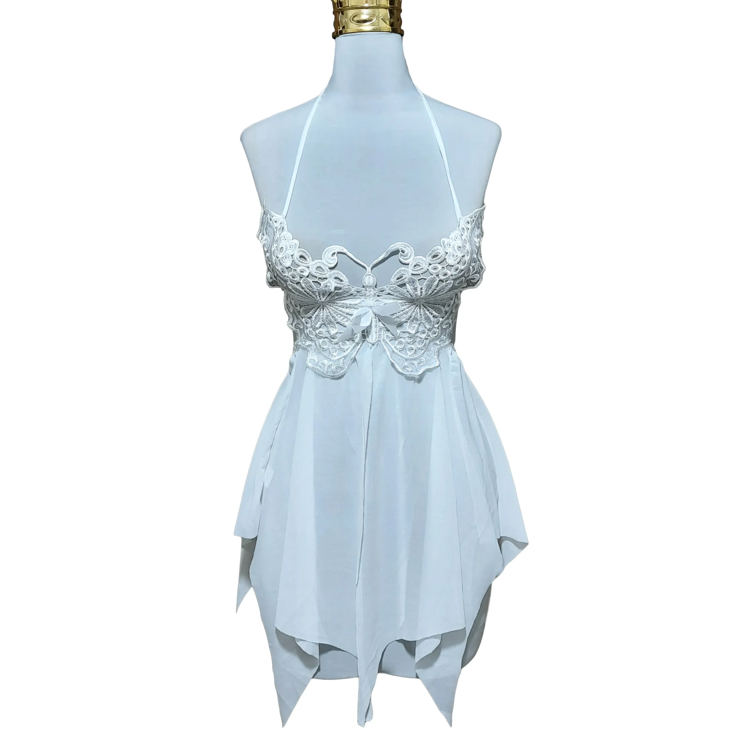 Lavin open-front butterfly lace pajamas, code 4181 (3) لباس خواب توری پروانه ای جلو باز سفید و زیبا و شیک