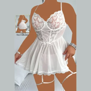 لباس خواب تور و دانتل دامنی فنردار سایز بزرگ Violetta کد 2057 مناسب خانم های تپل جذاب با رنگ مشکی همیشه قشنگ