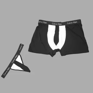 ست شورت کراواتی زن و مرد Calvin Klein کد M114K با طراحی مشکی و سفید و کراوات‌های آویزی