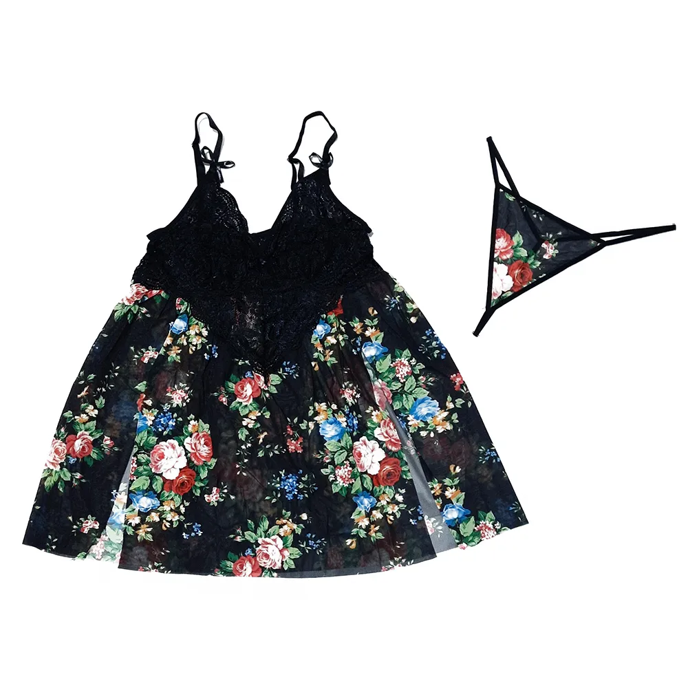 لباس خواب دانتل تور کلاسیک سایز بزرگ CS4 کد 100347 - طراحی قلب دانتل با بندهای قابل تنظیم و تور چاپ‌دار طرح قلب گل ستاره برای خانم‌های plus size