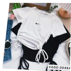 [کپی ALT] تی‌شرت کراپ زنانه گت‌دار نایکی با طراحی اسپرت و جذاب دو رنگ سفید و مشکی مناسب استایل باشگاهی و راحتی - کد 30464