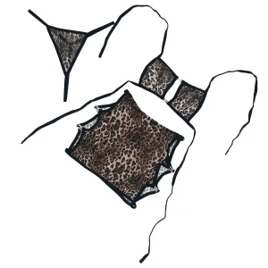 ست سه تکه پلنگی Nirvana کد 1736 - سوتین، دامن و شورت لامبادا با طراحی خاص و پارچه پلنگی